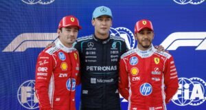Russell caza la ‘pole’ seguido de los Ferrari y Verstappen se estrella contra el muro de su casa